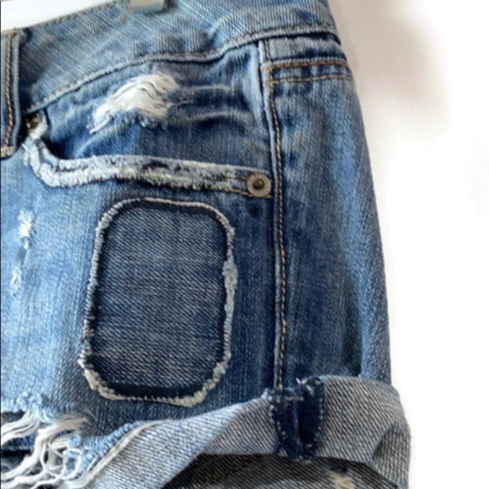American Eagle Distressed Patch Denim Shorts - image 2